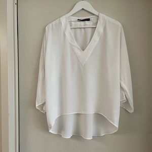 Zara Woman Flowy Hi-Low White Blouse